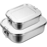 Clanmacy Lunchbox 800-1400ml Brotdose Metall Thermobehälter Lunchbox BPA frei Edelstahl, Fächern (abnehmbar)