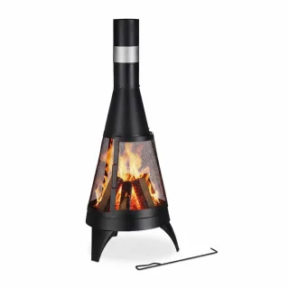 Relaxdays Terrassenofen, Schwarz, Metall, 47x120x47 cm, Freizeit, Campingzubehör, Feuerschalen