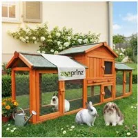 Zooprinz Kleintierstall Modell XXL mit XXL Freilaufgehege 210x85x54 cm (BxHxT), Kiefernholz, Bitumendach