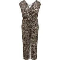ONLY CARMAKOMA Jumpsuit Leopard-Muster, V-Ausschnitt, Gürtel, Langarm CARSAFARI LIFE S/L JUMPSUIT JRS