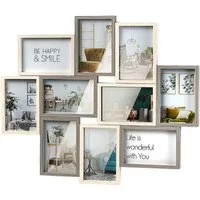 Kobolo Bilderrahmen Collage Wandgalerie Mehrfachrahmen Bilderrahmen Set modern aus Holz GRAY, für 10 Bilder (in Grau- und Beigetönen, 1 St), 10 Bilder 10x15 cm