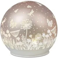 formano LED Dekolicht Deko Kugel Glas Peach Rosa 20cm matte Glasleuchte mit Blumen-Dekor, LED fest integriert