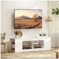 HOMCOM TV-Board Fernseh-Kommode, 6 Fächer, 2 Glasregale (TV Lowboard, 1 St., Fernsehschrank), für Wohnzimmer, Schlafzimmer, Weiß