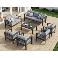 MeXo Gartenlounge-Set Terrassenmöbel Set 8-10 Personen Aluminium outdoor wetterfest, (Belastbarkeit pro Sitzplatz 140kg, 7-tlg., 12cm Deluxe Relax-Sitzkissen), Gartenmöbel Set für Außenbereich, Terrasse, Balkon und Garten