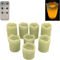 Online-Fuchs LED-Kerze 8er Set LED Kerzen mit Wachstropfen, Fernbedienung und Timer - (Creme, Weiß, Rosa und Salbei Grün -, Aus Echtwachs gefertigt), 6-Stunden-Timerfunktion - 168