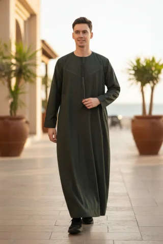 Herren grün Ramadan Eid marokkanische Jubba Robe Kaftan Djellaba Thobe LFS -TT-008