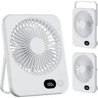 skelo Tischventilator Klein Tischventilator USB Leise Ventilator Akku 2000mAh 5 Windstufen, 1 cm Durchmesser, 180° Einstellbar Tragbarer LED Anzeige Fan Für Büro, Bibliothek, Reise