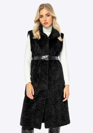Wittchen Damen-Weste aus schwarzem Polyester mit Lammfellimitat