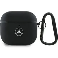 Mercedes Benz Kopfhörer-Schutzhülle Hülle Case AirPods 4 Echtleder schwarz Logo Metal, Kantenschutz