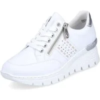 Rieker Wedgesneaker mit seitlichen Flechtdurchzügen, Freizeitschuh, Halbschuh, Schnürschuh