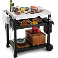 TLGREEN Grillablagetisch Edelstahl Grillwagen 3 Etagen, Grilltisch Outdoor (Garten Trolley Küchenwagen Korrosionsbeständig), BBQ Beistelltisch Beistellwagen Außenbereich