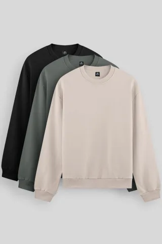 Herren Unifarben Rundhals-Sweatshirt