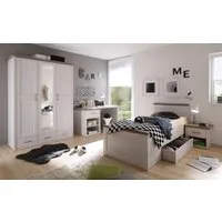 Begabino Jugendzimmer-Set Luca, Möbel-Set komplett Zimmer, (Set, 4-tlg., Bett, Nachttisch, Kleiderschrank und Schreibtisch), komplettes Möbel Set im Landhaus Style