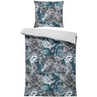MTOnlinehandel Bettwäsche Graffiti 135x200 + 80x80 cm, Baumwolle Renforcé, Urban Style, 100% Baumwolle, 2 teilig, Street Art- Design in Grau-Blau – weich und pflegeleicht