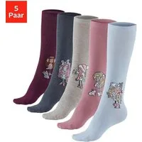 H.I.S Kniestrümpfe Bunte Lustige Kinderkniestrümpfe Mädchen für Schule & Alltag (Packung, 5-Paar, 3-12 Jahre) mit eingestricktem Motiv