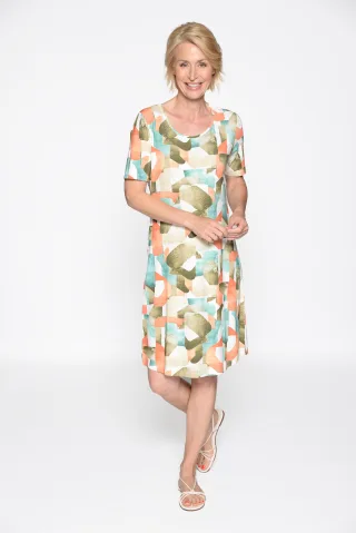 CLARINA - Rdh.-Kleid, 1/2 Arm, Druck mandarine combo - Gr. - 36