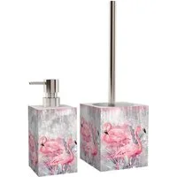 Sanilo Badaccessoire-Set Flamingo, WC-Bürste und Seifenspender, 2 tlg., 2-tlg., auswechselbarer Bürstenkopf, stabile Pumpe, hochwertig & modern