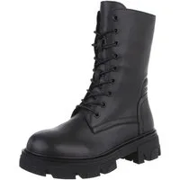 Ital-Design Damen-Freizeitschnürschuhe aus echtem Leder Schnürstiefelette (88489298) Blockabsatz Stiefeletten in Schwarz