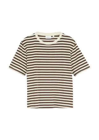 comma - Basic Fit T-Shirt mit garngefärbten Streifen braun/beige - Gr. - 36
