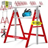 MASKO Klappbock Teleskop-Arbeitsbock Untergestell Sägebock max. Belastbarkeit 200 kg, (4-St., Gerüstbock inkl. Handschuhe), Unterstellbock höhenverstellbar Min. / Max. Arbeitshöhe 800-1300 mm