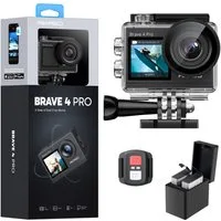 Akaso Brave 4 Pro Action Cam (4K Ultra HD, WLAN 2.4 GHz, Wasserdicht, EIS, Fernbedienung, Duale Farbbildschirme)