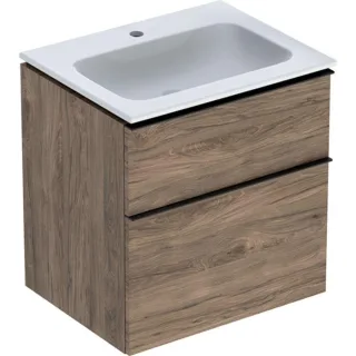 Geberit iCon Waschtisch mit Unterschrank 60 cm 502335JR1 Waschtisch-Set 60x63x48cm, weiß, Korpus nussbaum, Griff lava matt