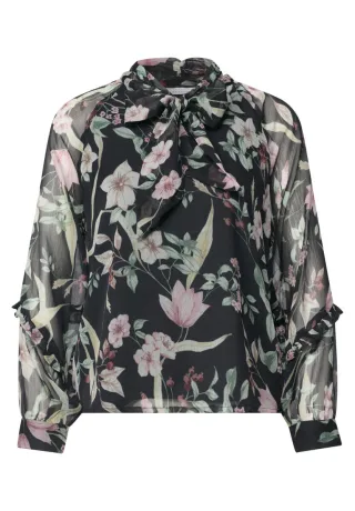 Street One - Chiffonbluse mit Schluppe grau/grün/pink - Gr. - 34