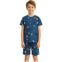 Vienetta Schlafanzug Kids (Set, 2 tlg., 2-teilig) Jungen Pyjama Shorty kurz Kurzarm Bermuda Baumwolle Bastketball