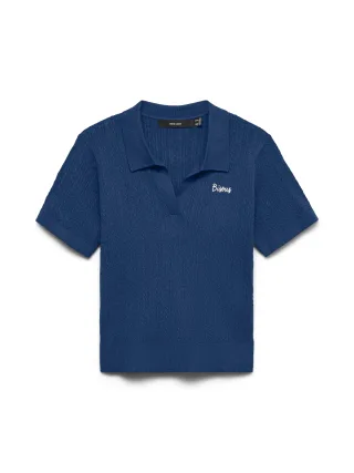 VERO MODA - VMGOLD CABLE SS POLONECK PULLOVER Navy Peony - Gr. - L