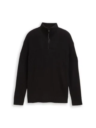 Denim Tom Tailor - Relaxed Fit Troyer Strickpullover black - Gr. - M