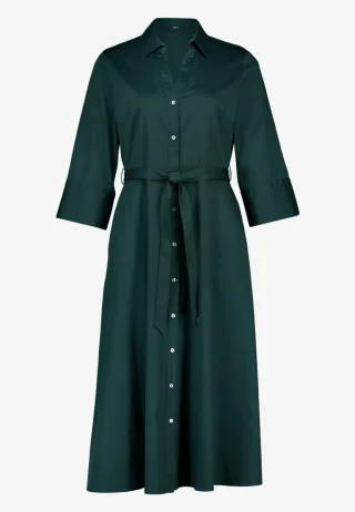 zero - Midi Hemdblusenkleid mit 3/4-Arm und Bindegürtel grün - Gr. - 36