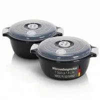 Lantelme Mikrowellenbehälter 2 Stück Mikrowellenschüssel 1,8 Liter Schwarz, (2-tlg., 2 Stück Set Mikrowellenschüssel Volumen 1,8 Liter Volumen), mit Deckel und Dampfventil, Deutsche Herstellung