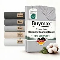 Buymax Spannbettlaken Premium Jersey für Boxspringbett, 95% Baumwolle, bis 35 cm, Jersey, Gummizug: Rundumgummi, (1 Stück), Premium Baumwolle Jersey 250g/m², weich & elastisch, bis 35cm Steghöhe