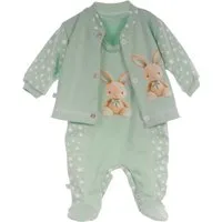 La Bortini Strampler Stramplerhose Hemdchen Set Baby Anzug in Grün mit Hasen aus reiner Baumwolle, für Babys Erstlingsset, 44 50 56 62 68 74