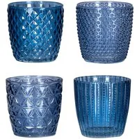 Levandeo® Teelichthalter, 4er Set Windlicht H7,5cm Glas Blau Teelichthalter Tischdeko Kerzen