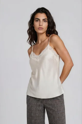 Milano Italy - woven top w/ adjustable straps lace at armhole& front neck - Gr. - 40
