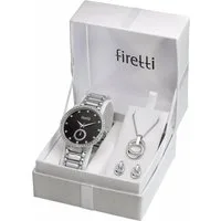 Firetti Quarzuhr Spectrum Lumina Midnight Silver, (Set, 4-tlg., inkl. Ohrstecker und Kette mit Anhänger), Armbanduhr, Damenuhr, Glitzersteine, Geschenkset