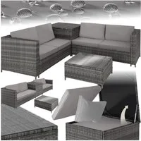 tectake Loungeset freistehende Gartenlounge mit bequemen Kissen und Aufbewahrung, (Garten Lounge Set Siena, 5-tlg., in grau/hellgrau), stahlgestell mit rostfreien Edelstahlschrauben und Box