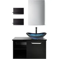 Puluomis Badezimmer-Set mit Spiegel, Badezimmerschrank mit 2 Regale ohne/mit Waschbecken Set