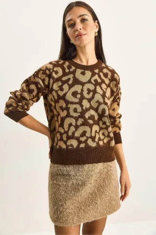 Leoprint Rundhals-Pullover
