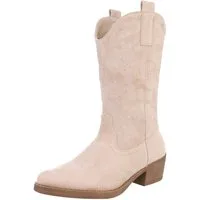 Ital-Design Moderner Western-Stiefel mit Stickerei für Damen Westernstiefel (77747569) Blockabsatz Stiefel in Beige