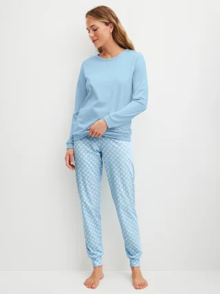 CALIDA - DAMEN Pyjama mit Bündchen cascade blue - Gr. - S