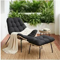 TLGREEN Loungesessel Rattan mit Hocker,Balkonsessel mit Abnehmbarem Kissen, (Waterproof Cushion), für Garten Balkon Wohnzimmer Hof Schlafzimmer Terrasse