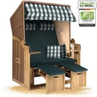 Strandkorb Hanse Strandkorb Strandkorb 2-Sitzer Ostsee Volllieger in Natur Beige Grün, BxTxH: 120x80x160 cm, Ostsee Volllieger, Ostsee 2-Sitzer Modell 2025, Stabiles Wacholder mit handgefertigtem Polyrattangeflecht