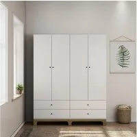 OTTO home Kleiderschrank Oslo Schlafzimmerschrank Garderobe weiß Landhaus Schlafzimmerschrank mit 4 Türen und 4 Schubladen, Breite 160cm