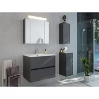 Magnolia Home Badmöbel-Set Badmöbelset Taifun 70cm 4tlg mit Spiegelschrank & 2x Badschrank grafit