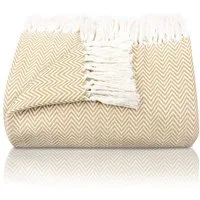 Gräfenstayn Tagesdecke Gräfenstayn Tagesdecke Baumwolle mit Fransen 150x200–220x240 cm, Wohndecke als Sofa-Überwurf, Bett-Überwurf, Couch-Überwurf, Sofa-Decke