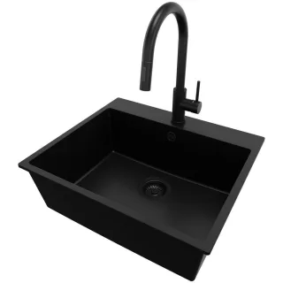 Primagran Granitspüle, Schwarz, Schwarz, Schwarz, Kunststoff, Rechteckig, 58x20x50 cm, Küchen, Küchenausstattung, Küchenspülen