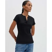 someday Kurzarmshirt Geripptes Shirt KLEOH DETAIL mit V-Ausschnitt