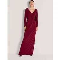 MADELEINE Maxikleid Elegantes Stretchkleid in Wickel-Optik Maxikleid mit V-Ausschnitt, Knöchellänge, Schlitz und Langarm